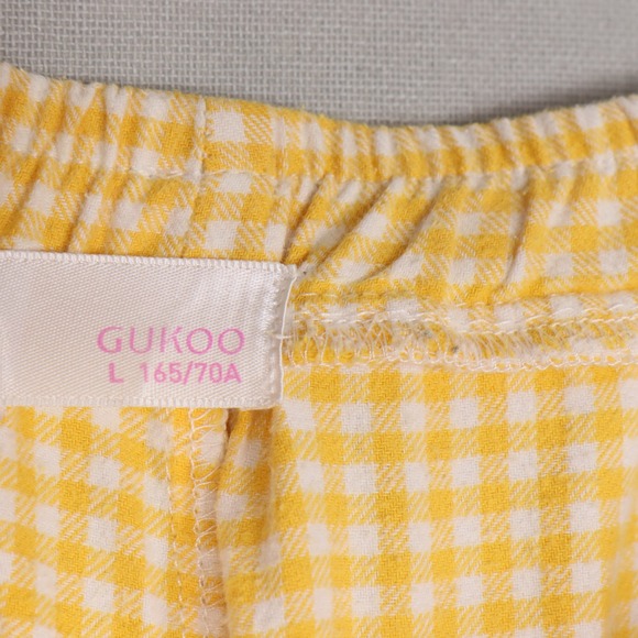 Hello Kitty Gukoo Pants Size Large Yellow Gingham Check Stretch Sleepwear Lounge - Picture 5 of 7